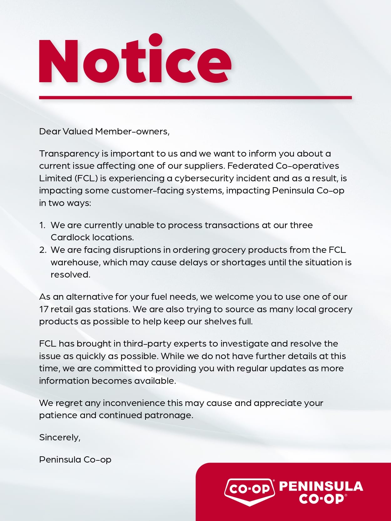 Comp Notice Important notice - Peninsula Co-op